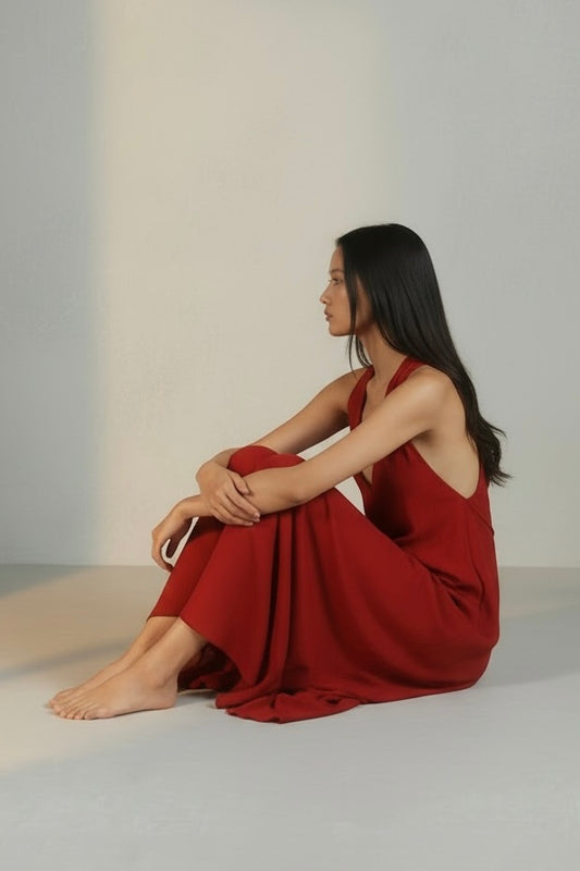p The Rouge Draped Pongé Gown – Marc Le Bihan