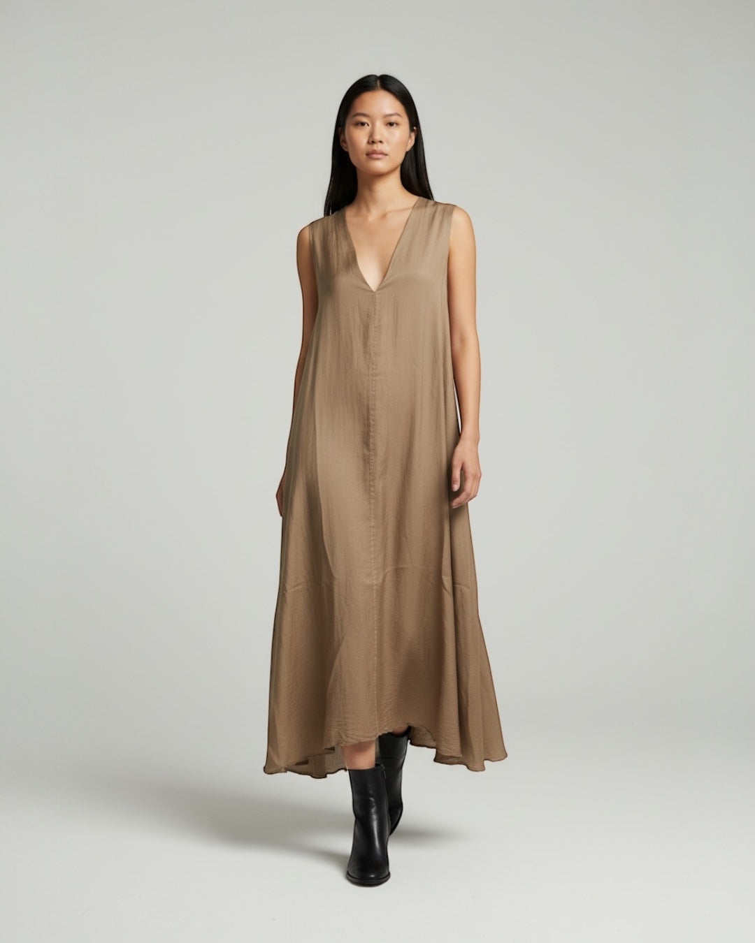m The Taupe Draped Pongé Gown – Marc Le Bihan